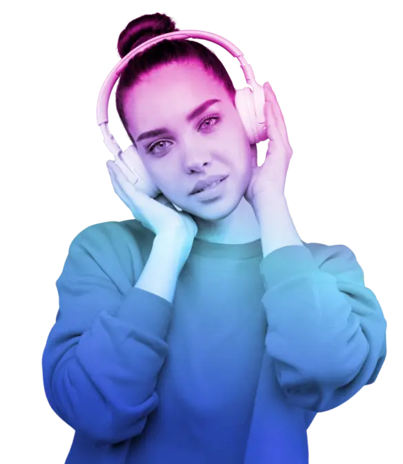 Music listener wearing headphones